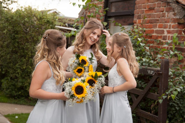 Bridesmaids smiling at Elm Farm Country House, Norwich Road, Horsham St Faith, Norfolk