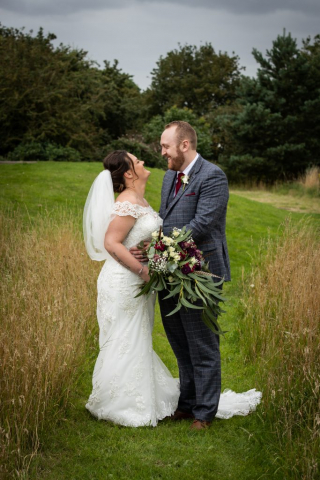 Bride and Groom in gardens at Knights Hotel Kings Lynn