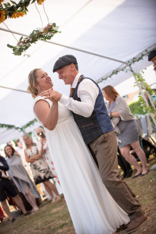 Bride and Groom dancing in marque at Norfolk