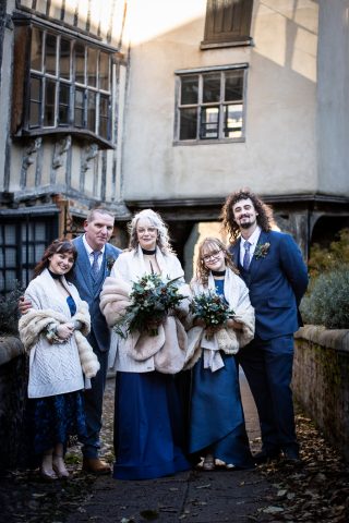 Bride and Groom with wedding party at Elm Hill Norwich