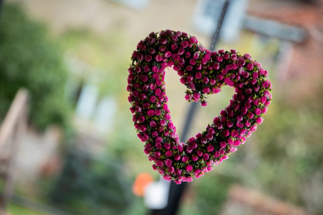 Hanging rose love heart at Glebe Farm Barn NR9 4AP