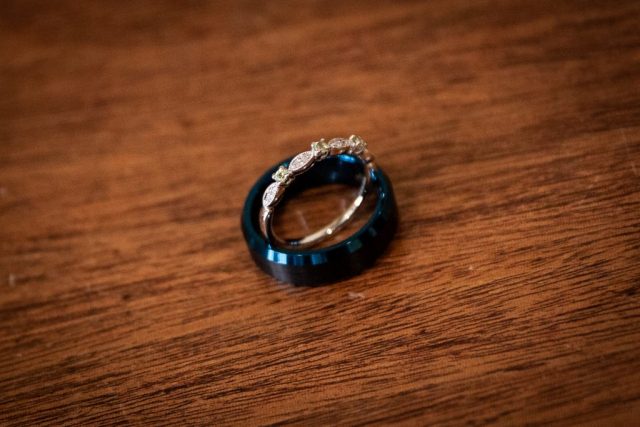 Bride and grooms rings together at Knights Hotel Kings Lynn PE30 3HQ